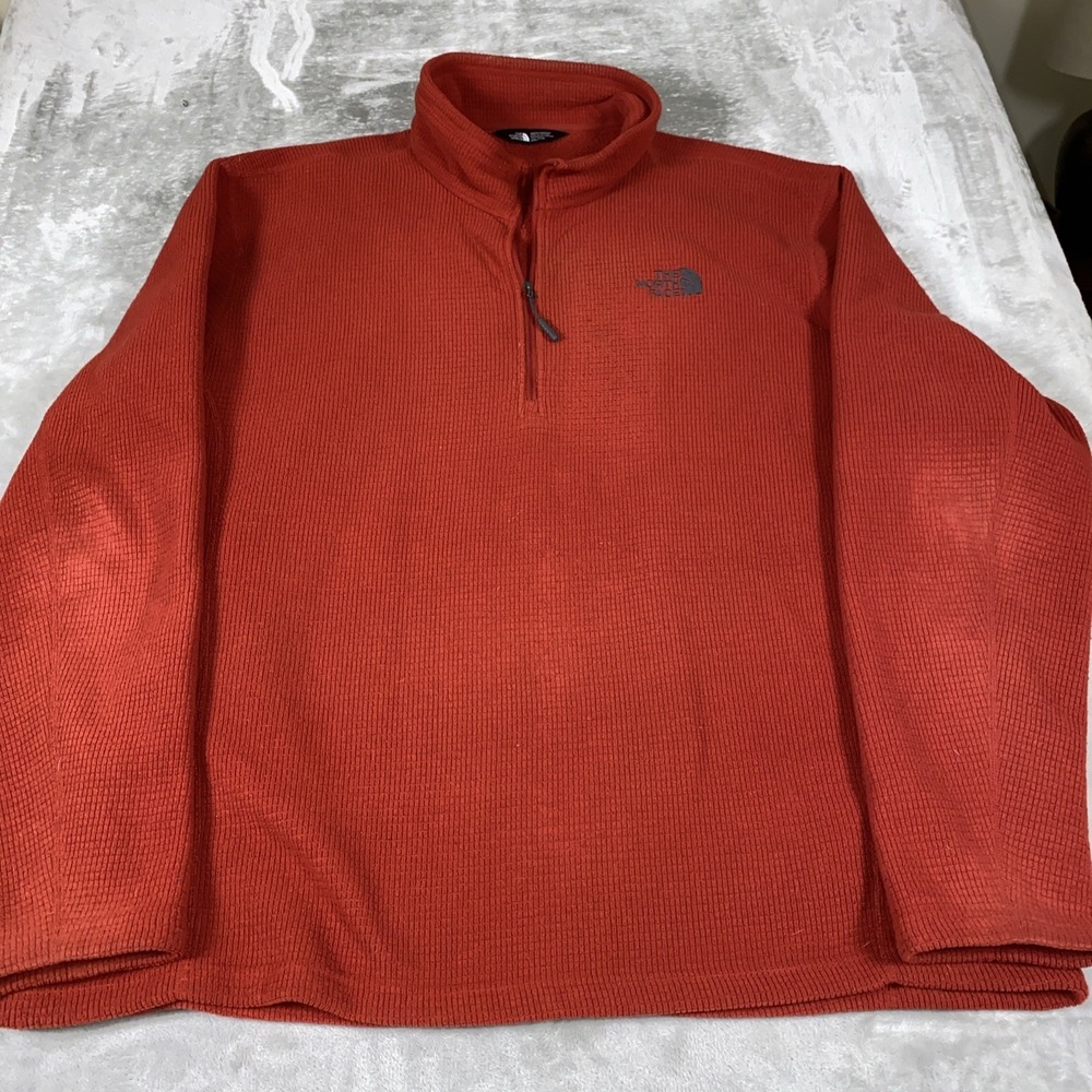 The North Face Men's XXL Red Waffle Fleece 1/4 Zip Pullover Sweater Thermal